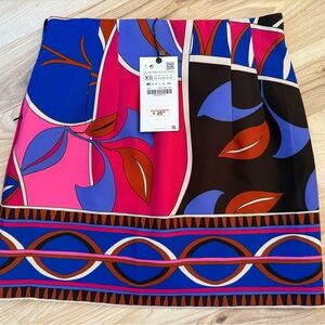 ZARA Vibrant Floral Graphic Mini Skirt - Multicolor